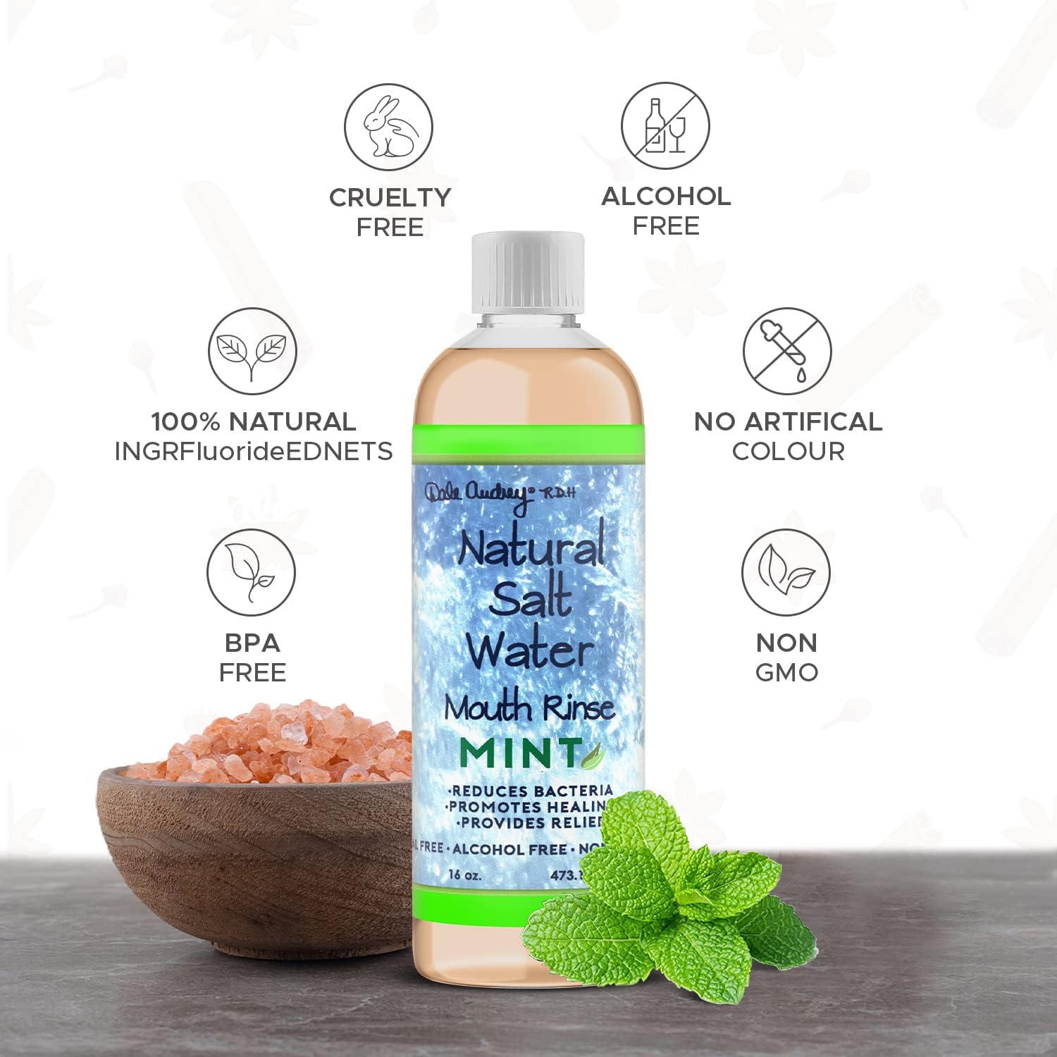 Natural Pink Himalayan Saltwater Mouth Rinse 16 FL Oz